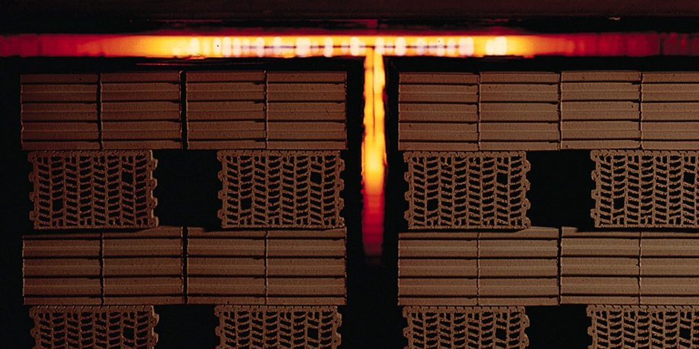 Fire inside the kiln for clay blocks