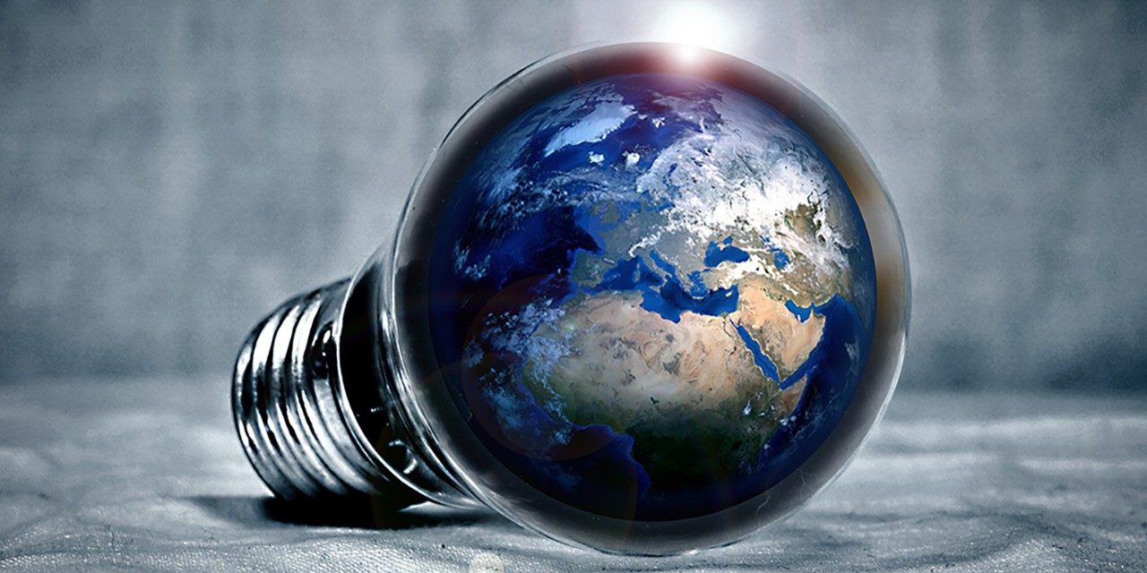 Energy saving with word on a light bulb