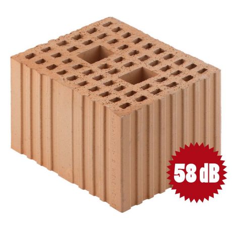 Porotherm BIO MOD Sonico, blocco in laterizio modulare da 30 cm di spessore con potere fonoisolante Rw pari a 58 dB.  La nostra innovativa soluzione in laterizio per isolamento acustico delle pareti divisorie tra unità abitative.