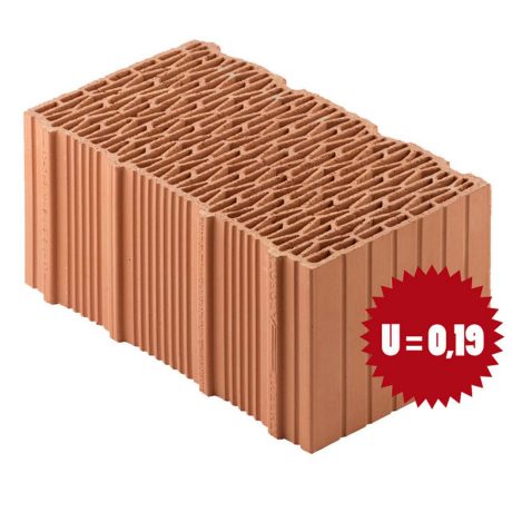 Porotherm BIO PLAN, blocco in laterizio rettificato da 45 cm di spessore  per murature da tamponamento.  Ideale per realizzare edifici a basso consumo., questo blocco consente di ottenere una conducibilità termica di 0,09 W/mK e una trasmittanza termica di 0,19 W/m2K.