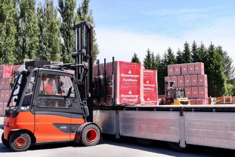 Loading of Wienerberger brick stock in yard during Covid-19.