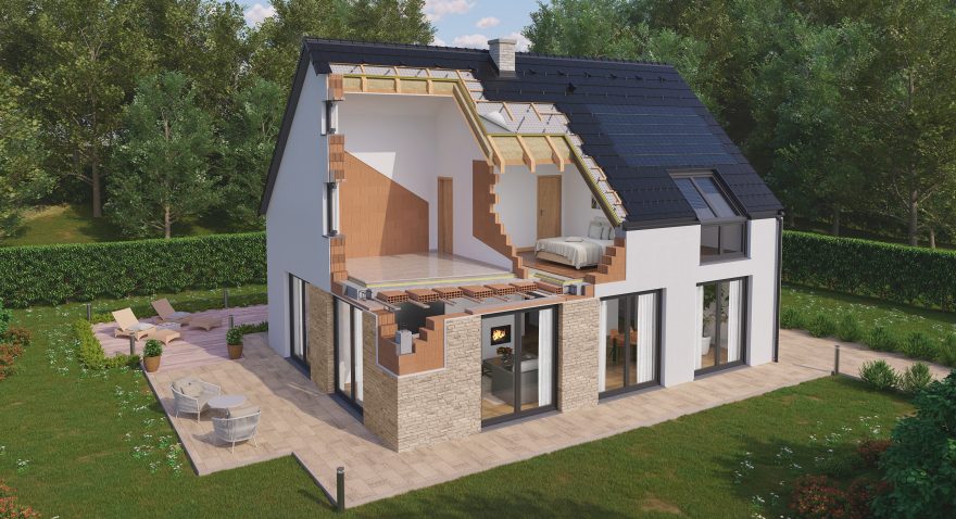 casa 3d con sistemi per l'involucro