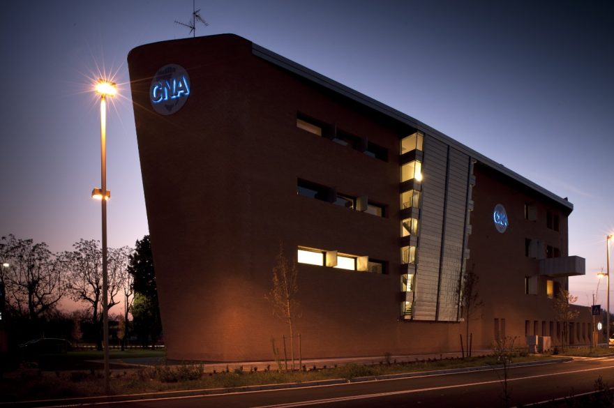 CNA Faenza offices in the night new construction with Porotherm BIO PLAN