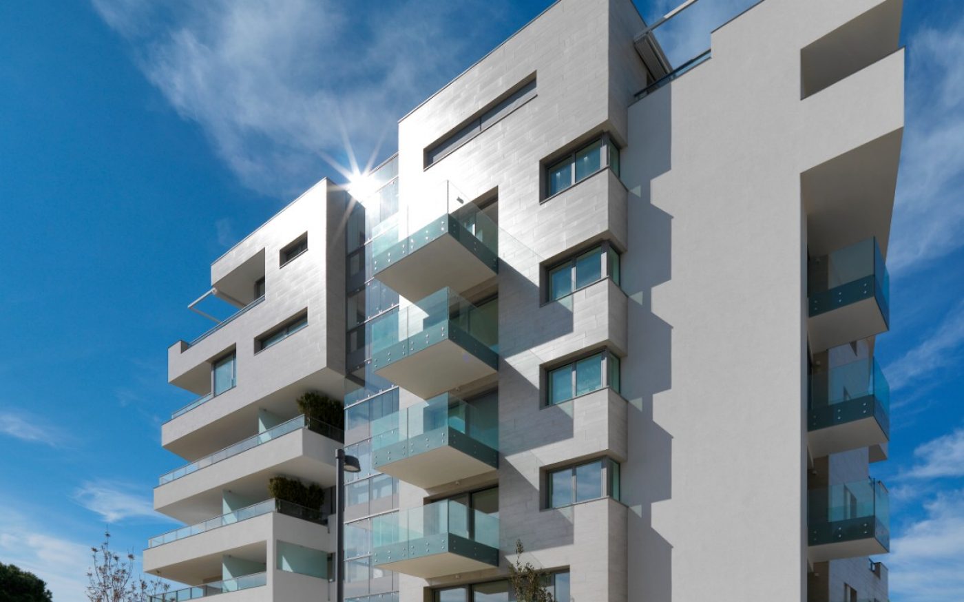 External overview of multi family house Teatro 1 di Udine new construction with Porotherm