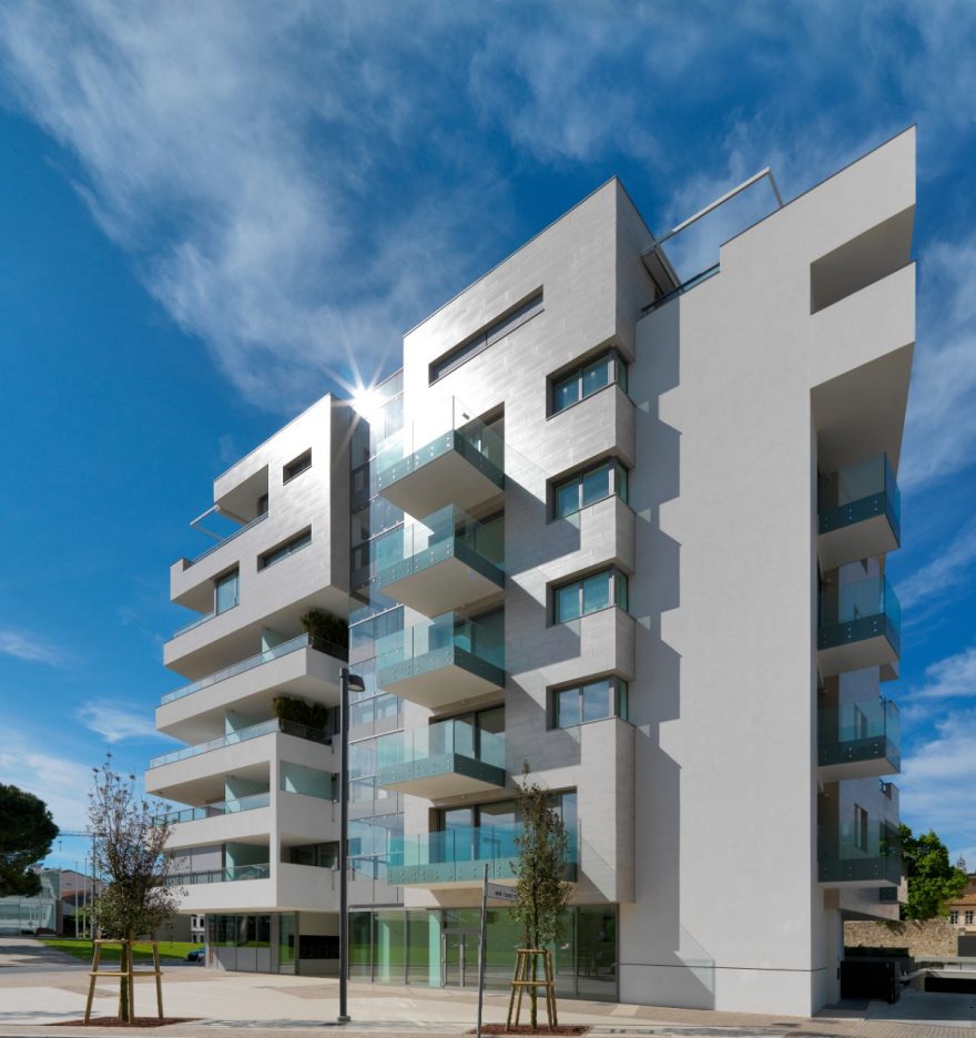 External overview of multi family house Teatro 1 di Udine new construction with Porotherm